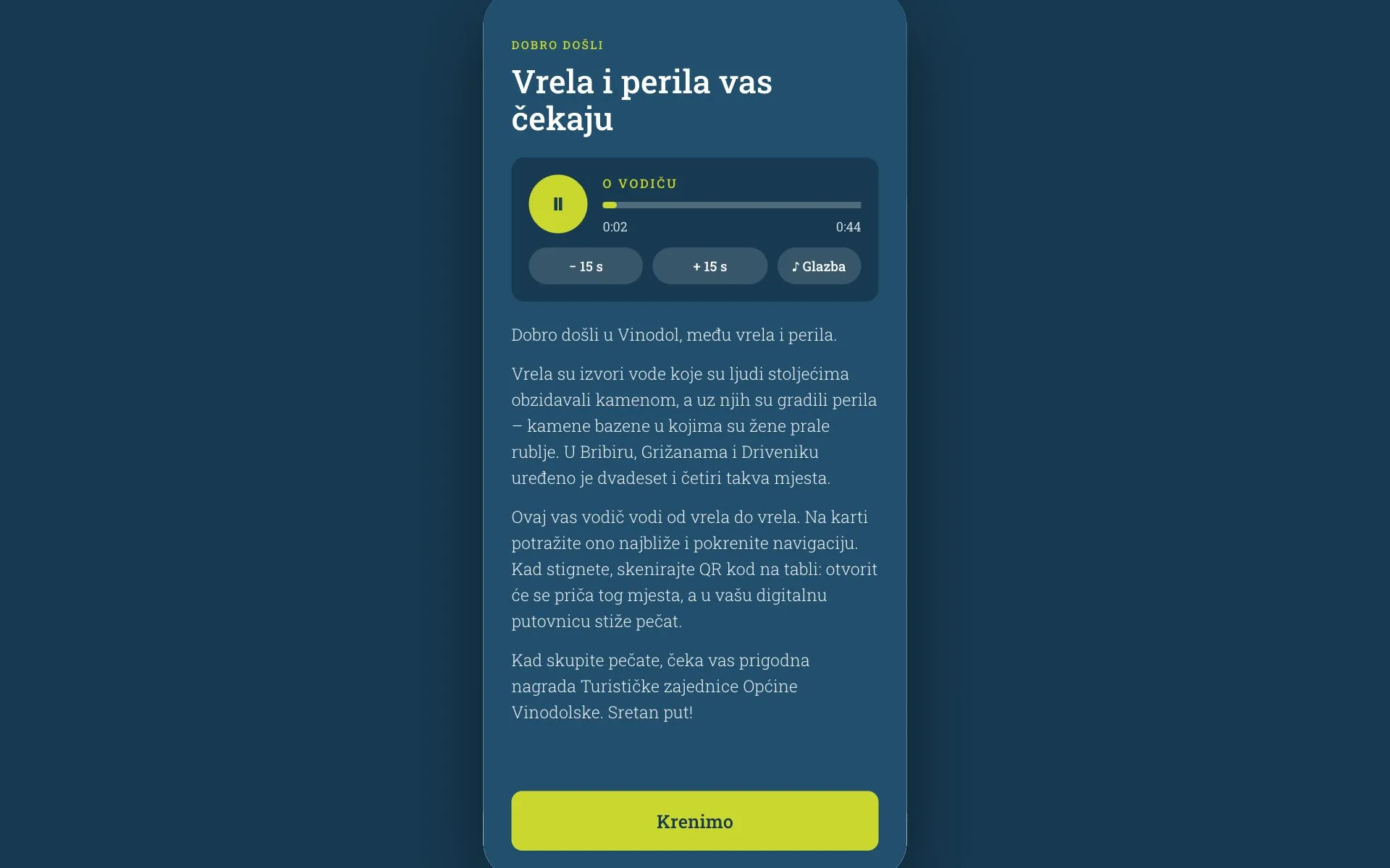 Vodič Vrela i perila Vinodola u pregledniku na računalu